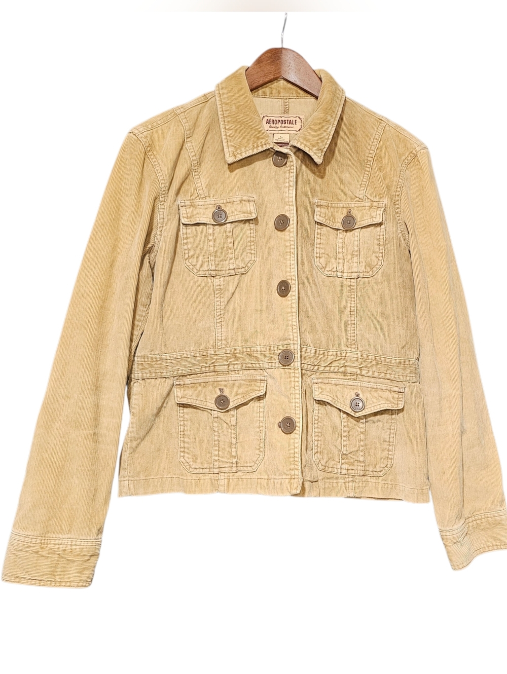 Aeropostale Women's Large Tan Corduroy Button-Front Jacket 90s Y2K